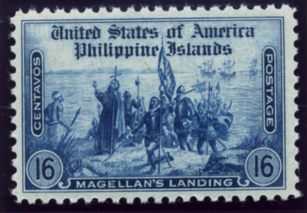 Scott PIPS389 Philippines 16 Centavos Stamp Magellans Landing