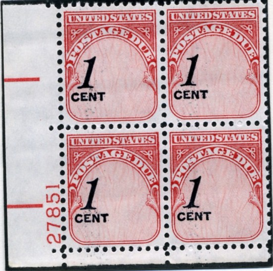 Scott J89 1 Cent Postage Due Stamp Plate Block