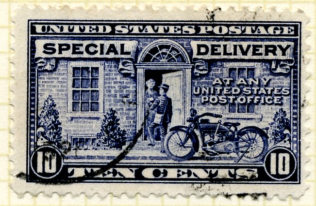 Scott E12 10 Cent Special Delivery Stamp Motorcycle Messenger a