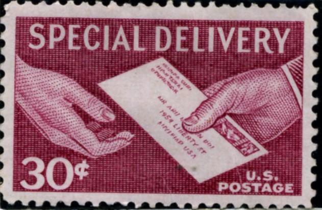 Scott E21 30 Cent Special Delivery Stamp Handing Letter a