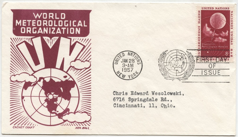 Scott 50 8 Cent United Nations World Meteorological Organization Stamp First Day Cover