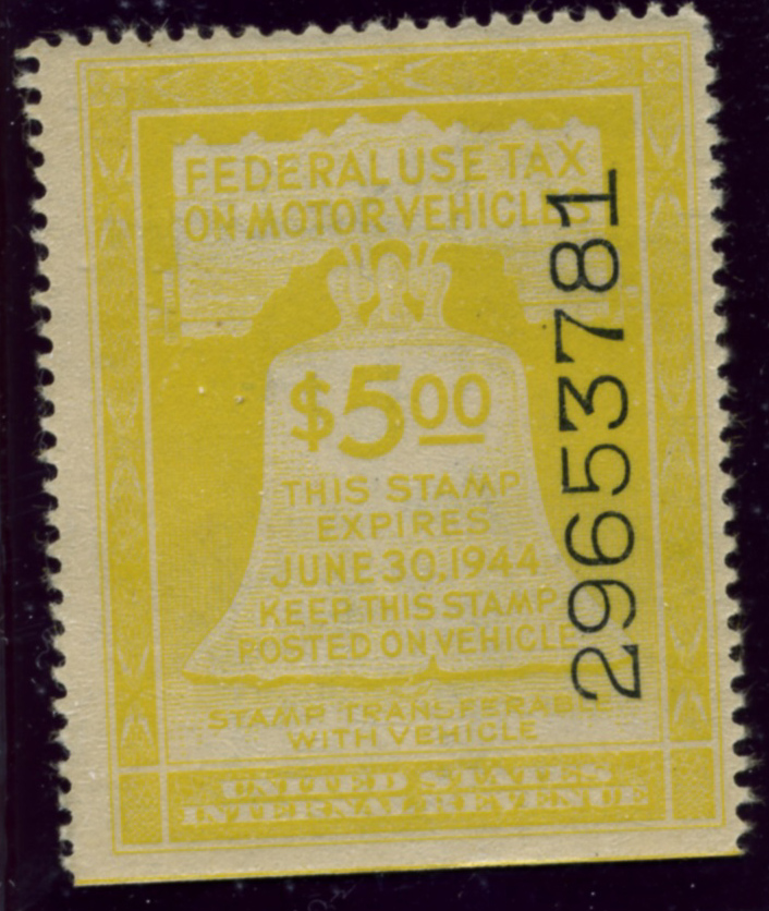 Scott RV18 5 Dollar Motor Vehicle Use Tax Internal Revenue Stamp