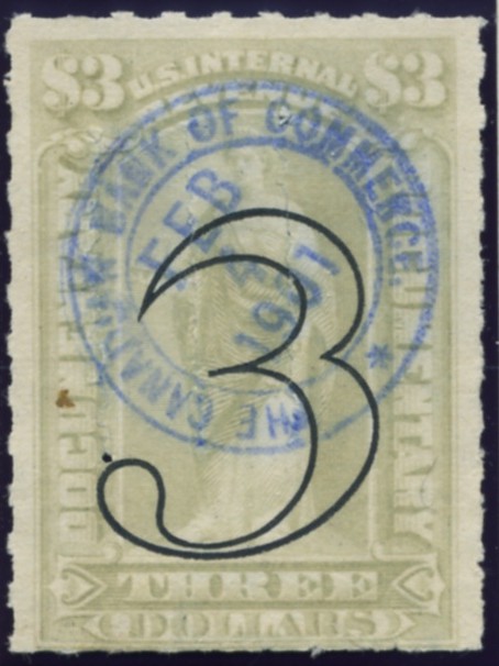 Scott R186 3 Dollar Surcharged Internal Revenue Documentary Stamp Watermarked USPS