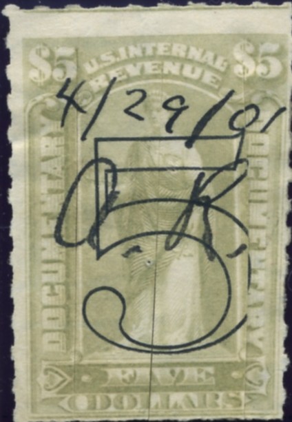 Scott R187 5 Dollar Surcharged Internal Revenue Documentary Stamp Watermarked USPS