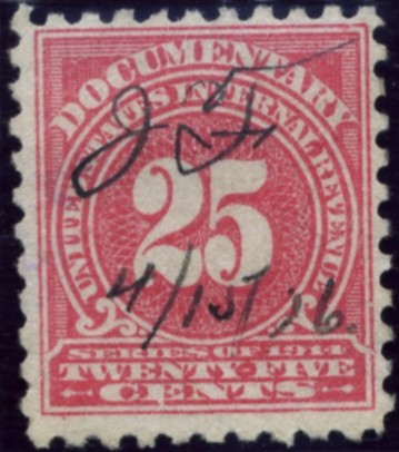 Scott R213 25 Cent Internal Revenue Documentary Stamp Watermarked USIR a