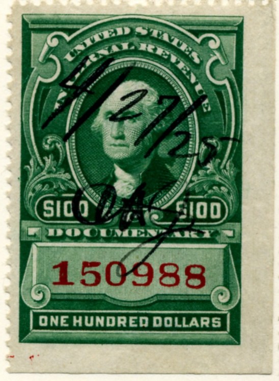 Scott R248 100 Dollar Internal Revenue Documentary Stamp Watermarked USIR