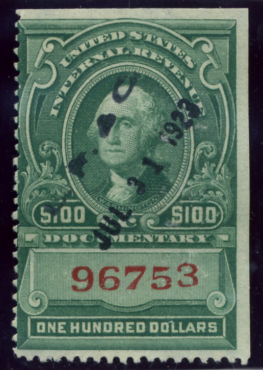 Scott R248 100 Dollar Internal Revenue Documentary Stamp Watermarked USIR e