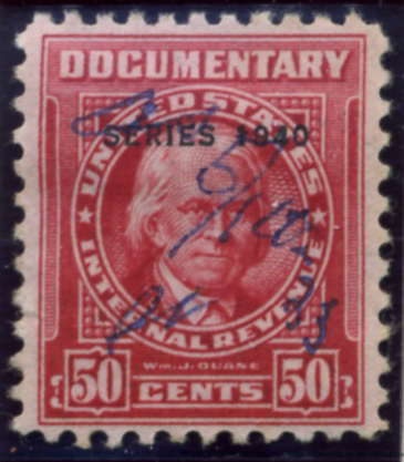 Scott R298 50 Cent Internal Revenue Documentary Stamp Watermarked USIR