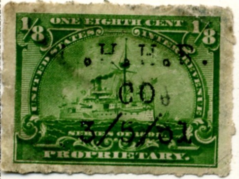Scott RB20 1/8 Cent Internal Revenue Proprietary Stamp Watermarked USIR a