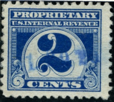 Scott RB66 2 Cent Internal Revenue Proprietary Stamp Watermarked USIR