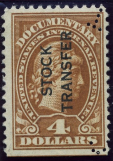 Scott RD15 4 Dollar Internal Revenue Stock Transfer Documentary Stamp Watermarked USIR