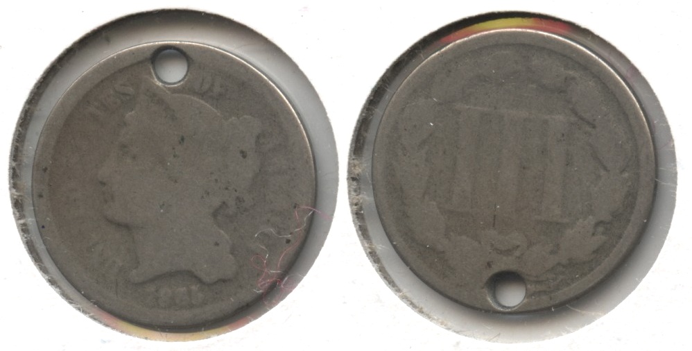 1865 Three Cent Nickel AG-3 Holed