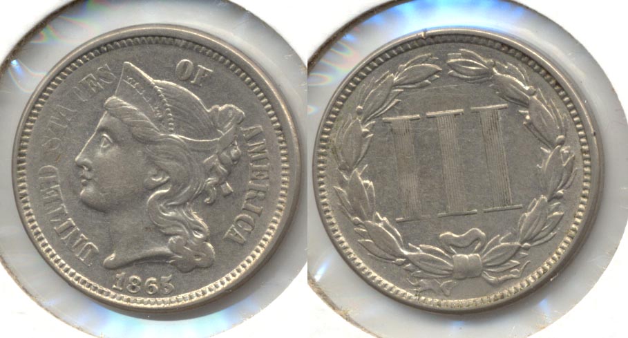 1865 Three Cent Nickel AU-50 a