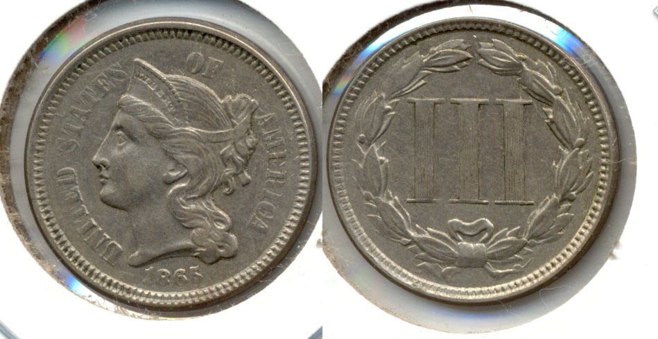 1865 Three Cent Nickel AU-50 b