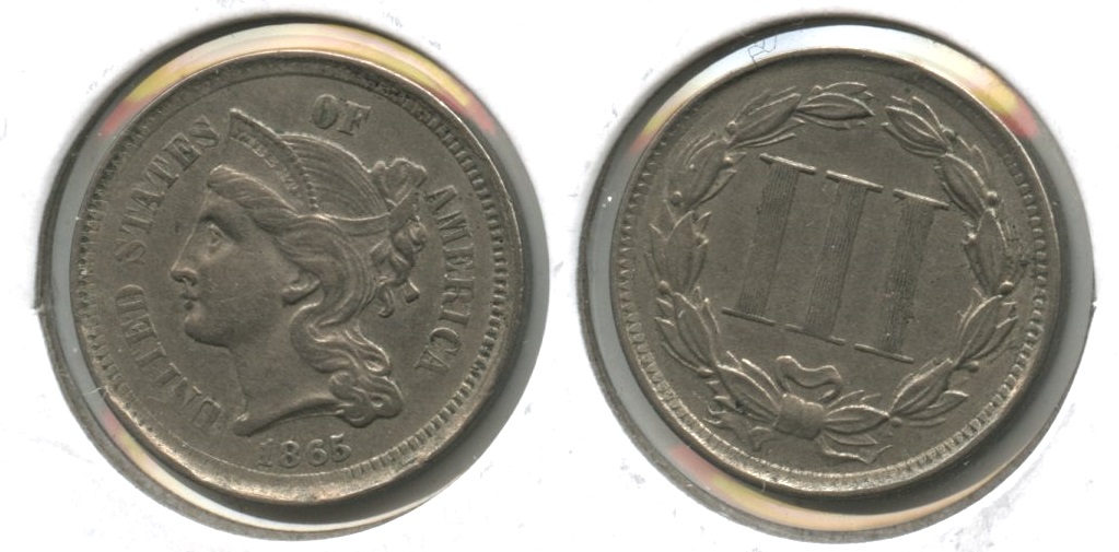 1865 Three Cent Nickel EF-40 #e