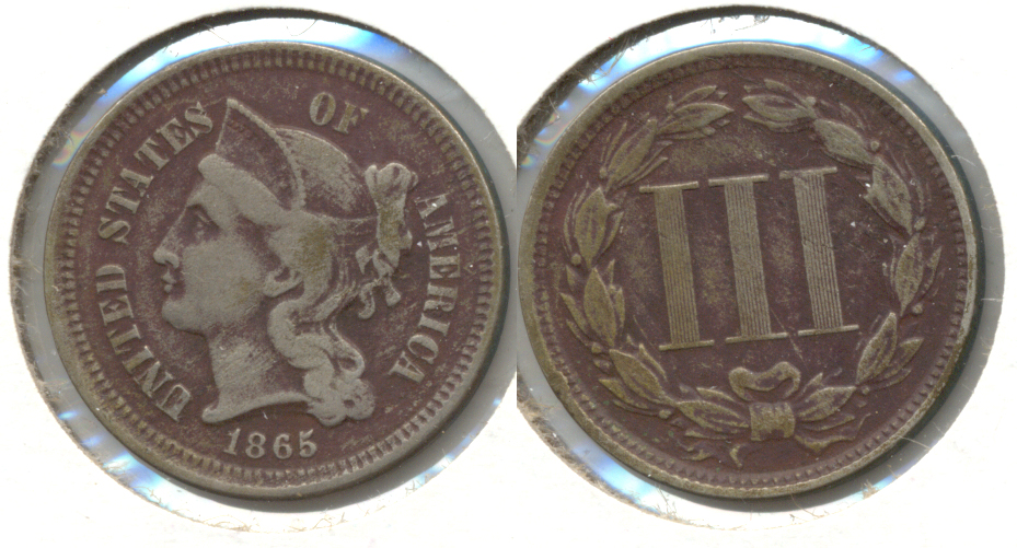 1865 Three Cent Nickel Fine-12 b Dark Fields