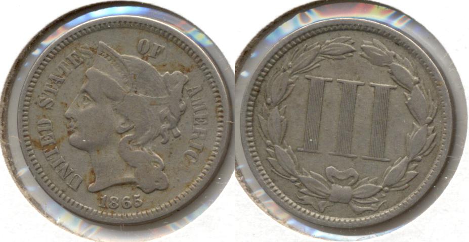 1865 Three Cent Nickel Fine-12 n