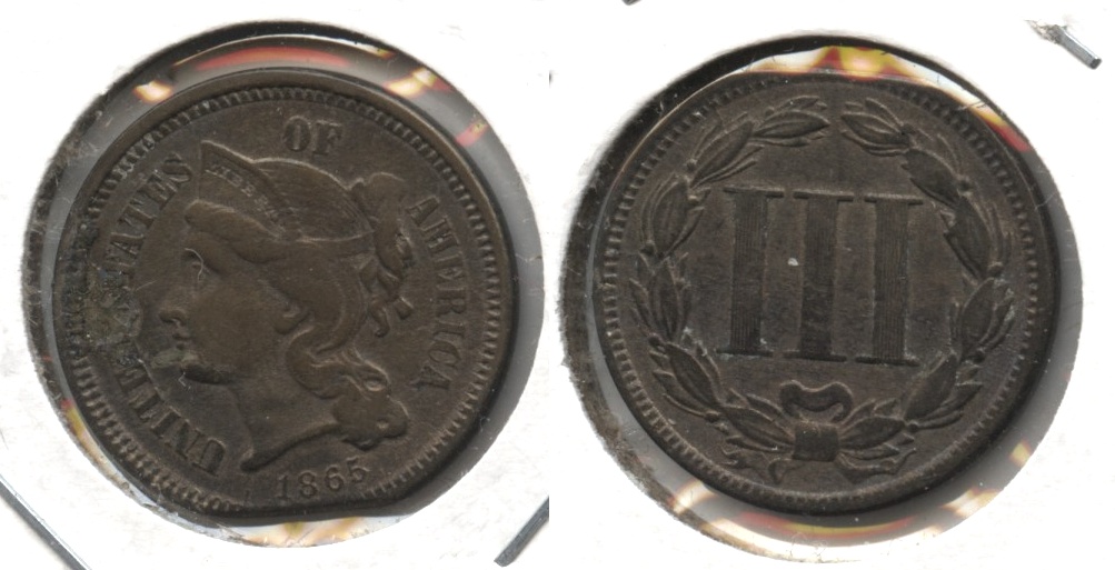 1865 Three Cent Nickel Fine-12 #t Clipped Planchet