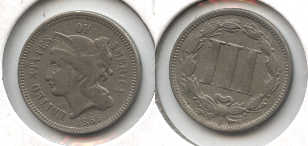 1865 Three Cent Nickel Fine-12 #y