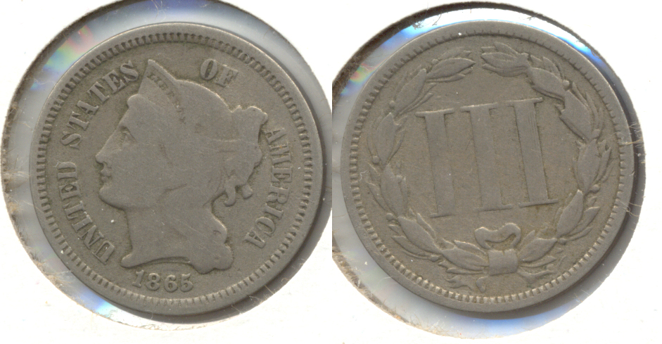 1865 Three Cent Nickel Good-4 g