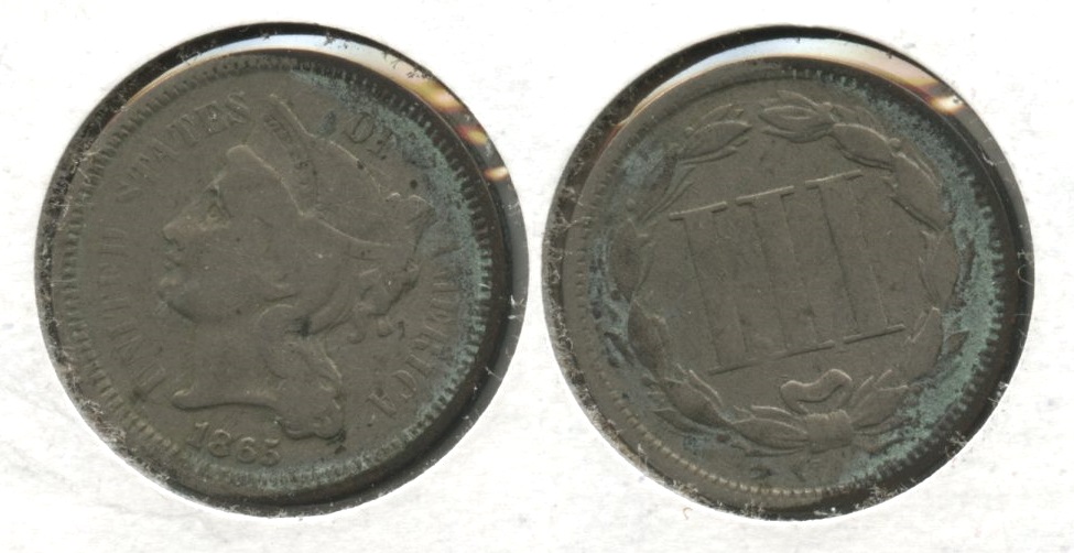 1865 Three Cent Nickel Good-4 #s Edge Green