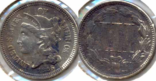1865 Three Cent Nickel MS-60 Matter