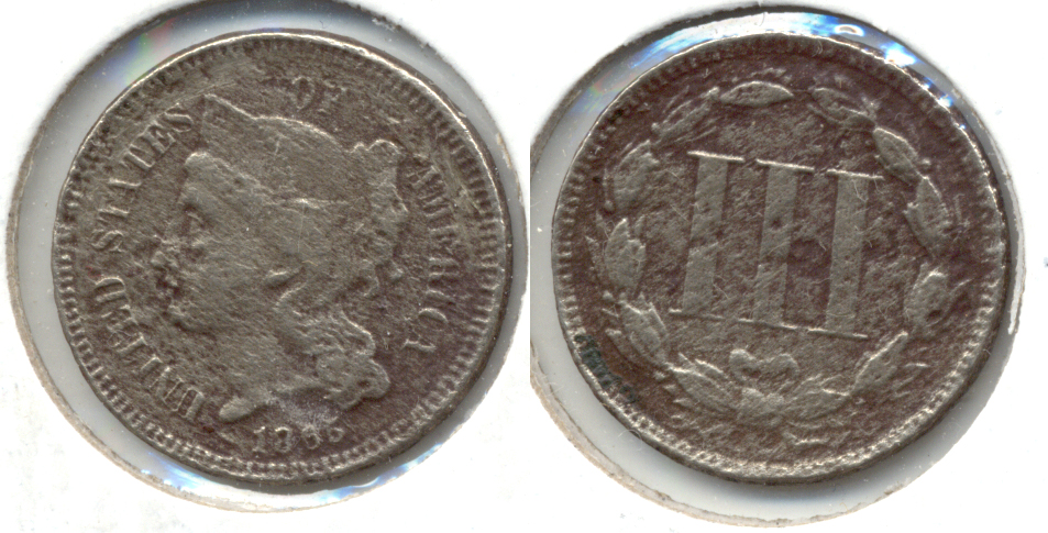 1865 Three Cent Nickel VF-20 c Pitting