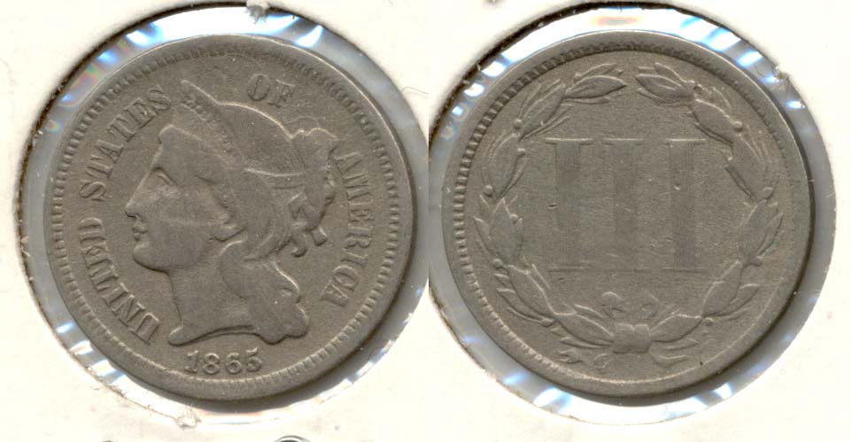 1865 Three Cent Nickel VG-8 f