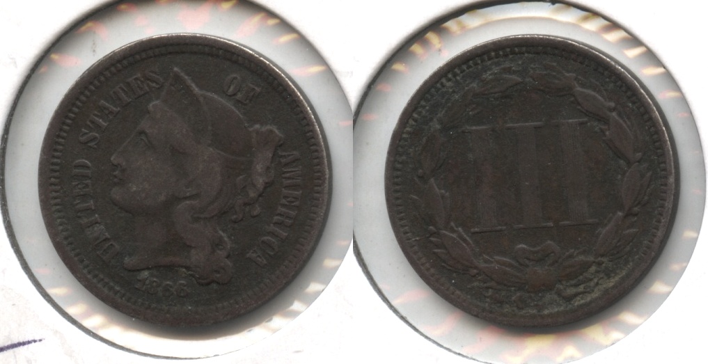 1866 Three Cent Nickel Fine-12 #o Dark