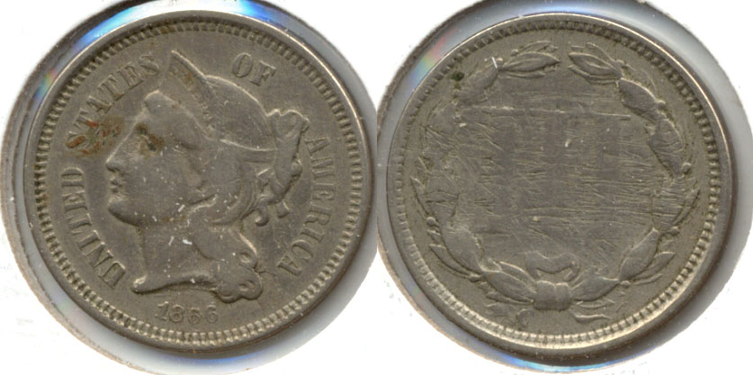 1866 Three Cent Nickel Good-4 a Reverse Scratches