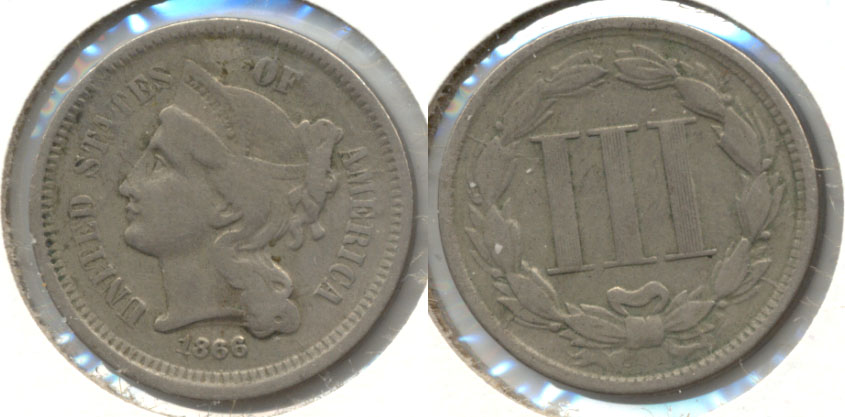 1866 Three Cent Nickel VG-10