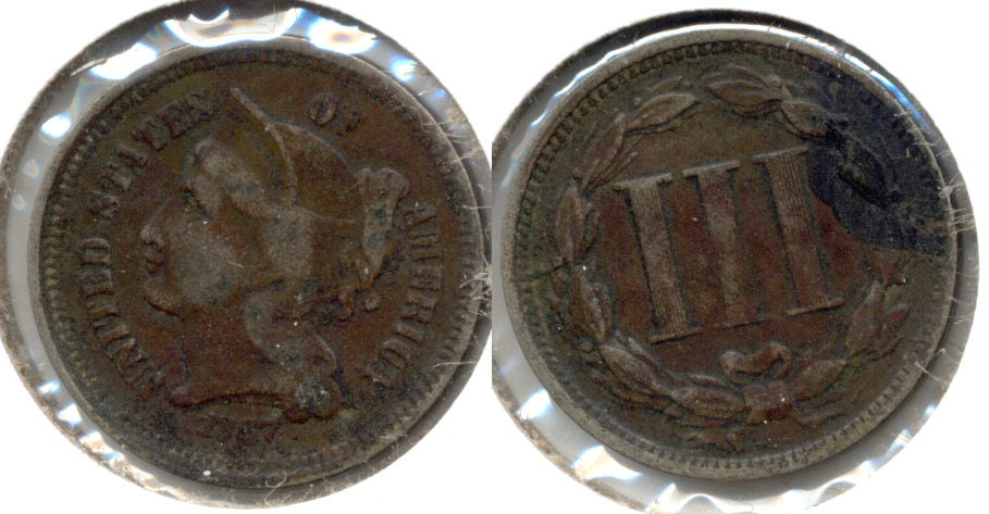 1867 Three Cent Nickel Fine-12 c Quite Dark