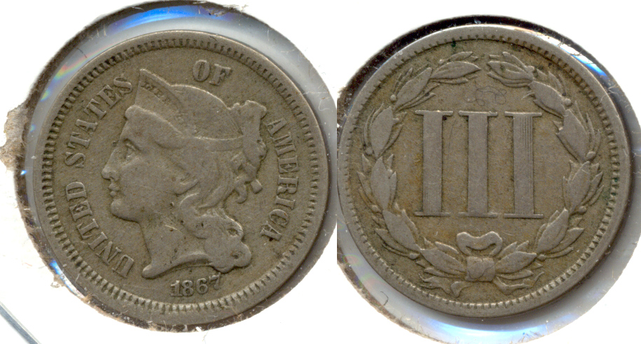 1867 Three Cent Nickel Fine-12 d