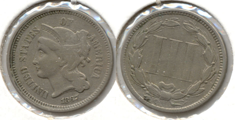 1867 Three Cent Nickel Fine-12 f