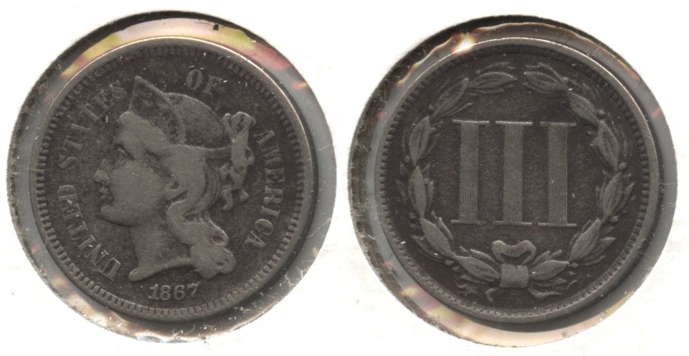1867 Three Cent Nickel Fine-12 #h