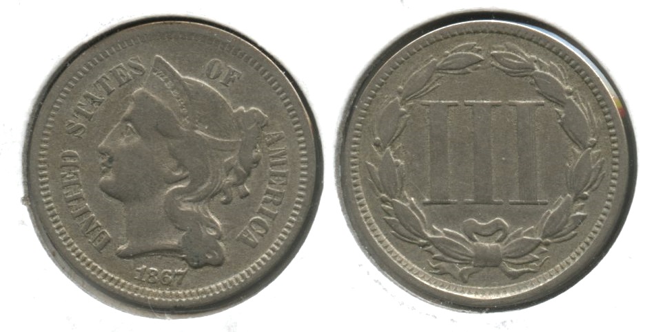 1867 Three Cent Nickel Fine-12 #j