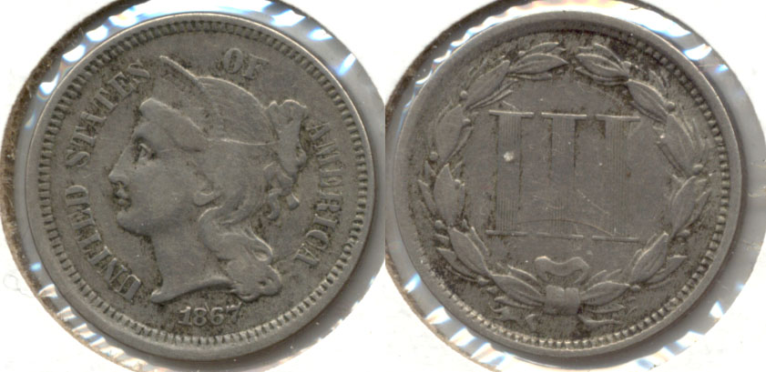 1867 Three Cent Nickel VF-20