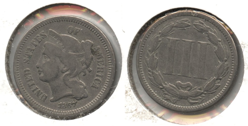1867 Three Cent Nickel VG-8 #g