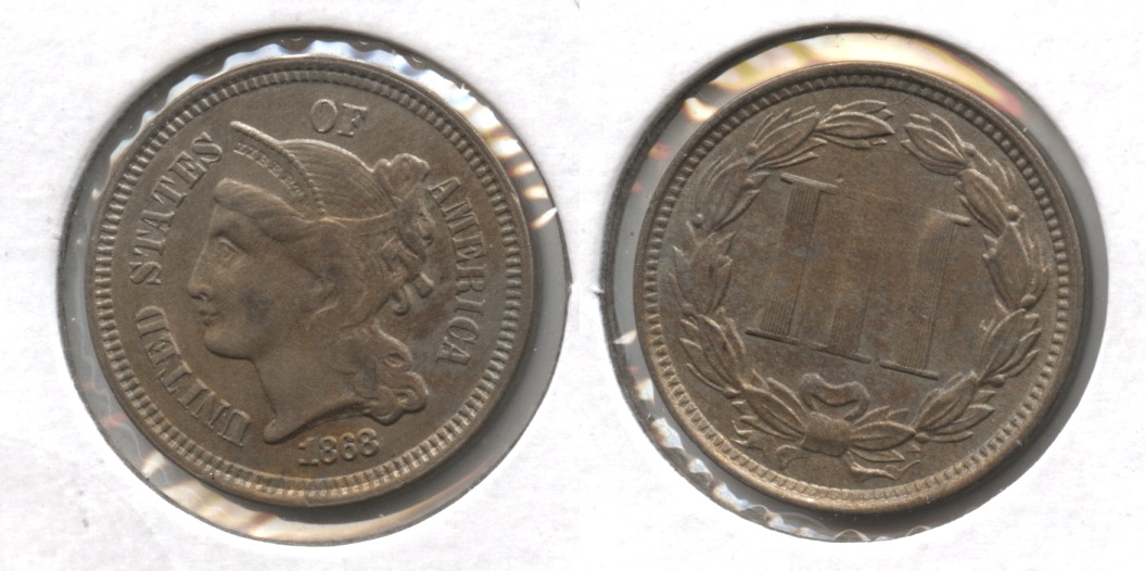 1868 Three Cent Nickel AU-50 #a