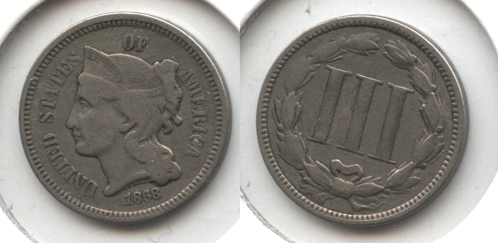 1868 Three Cent Nickel Fine-12 #d