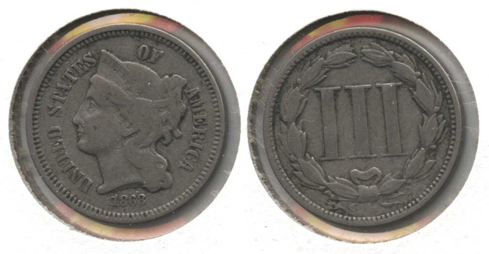 1868 Three Cent Nickel Fine-12 #e