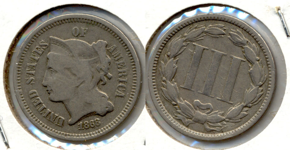 1868 Three Cent Nickel Good-4