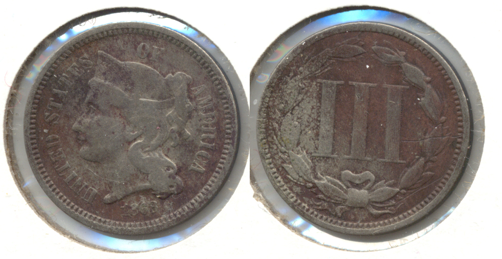 1868 Three Cent Nickel VG-8 c Dark