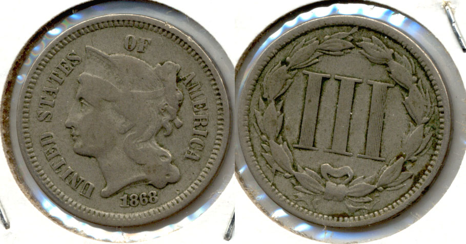 1868 Three Cent Nickel VG-8 e