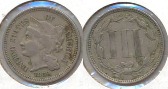 1869 Three Cent Nickel VF-20