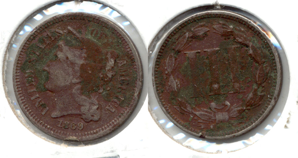 1869 Three Cent Nickel VG-8 b Dark