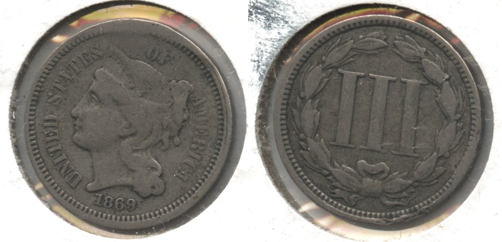 1869 Three Cent Nickel VG-8 #c Reverse Bump