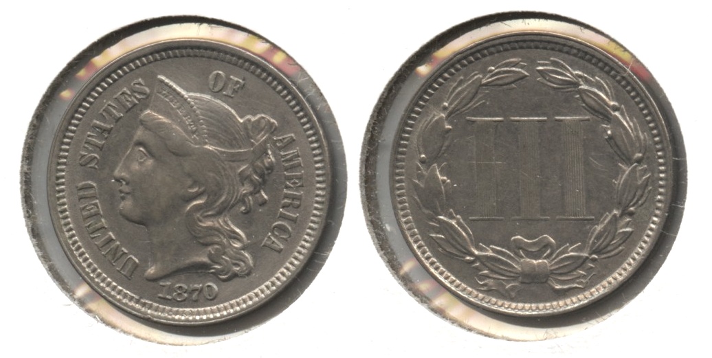 1870 Three Cent Nickel AU-50