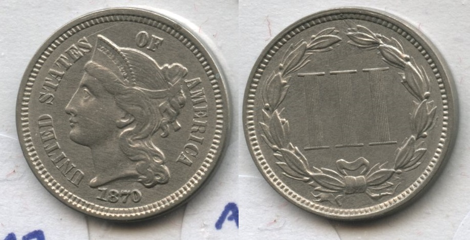 1870 Three Cent Nickel AU-50 #a