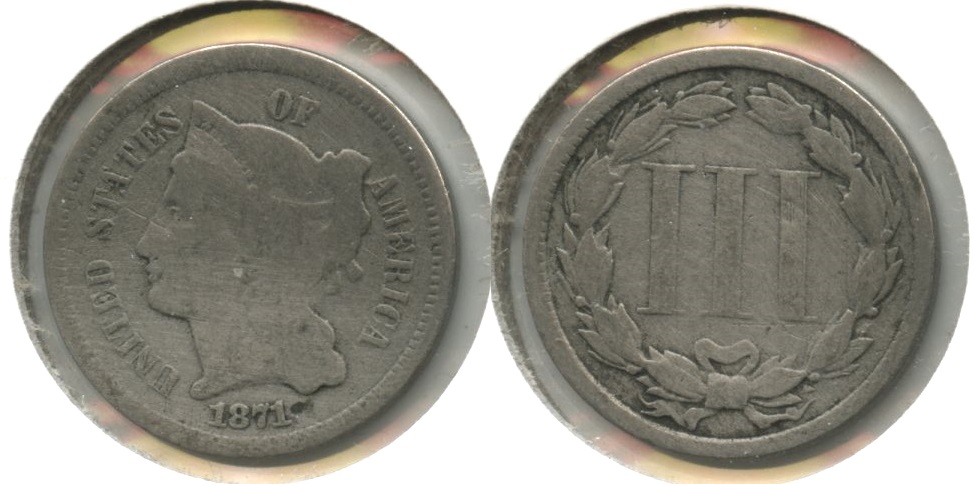 1871 Three Cent Nickel Good-4 #b Eraser